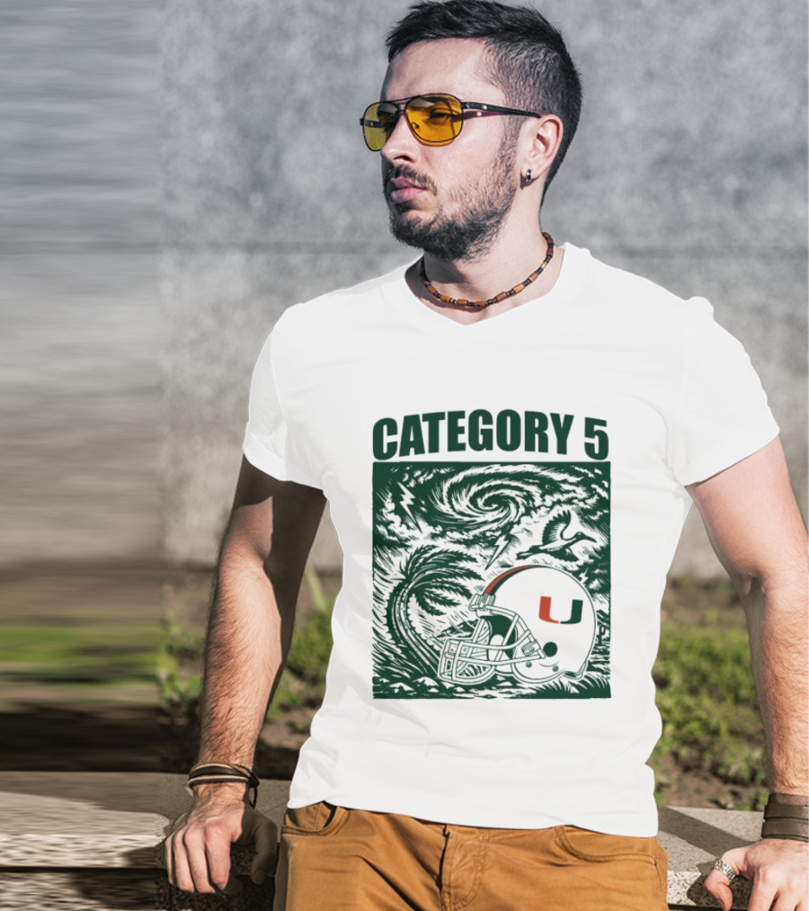 Miami Hurricanes Category 5 Helmet Storm Football T-Shirt