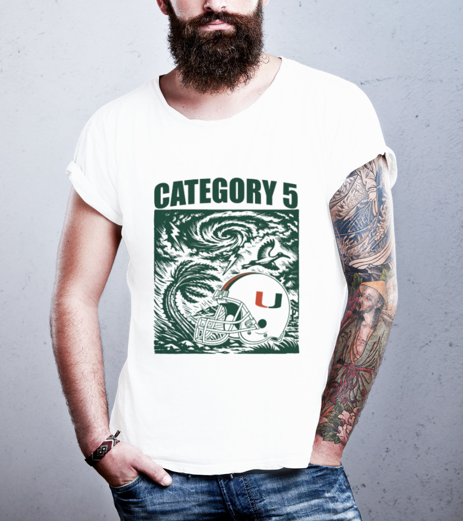 Miami Hurricanes Category 5 Helmet Storm Football T-Shirt