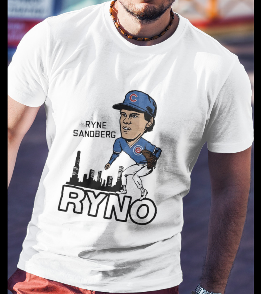 Ryne Sandberg Ryno Chicago Cubs Cartoon Skyline T-Shirt