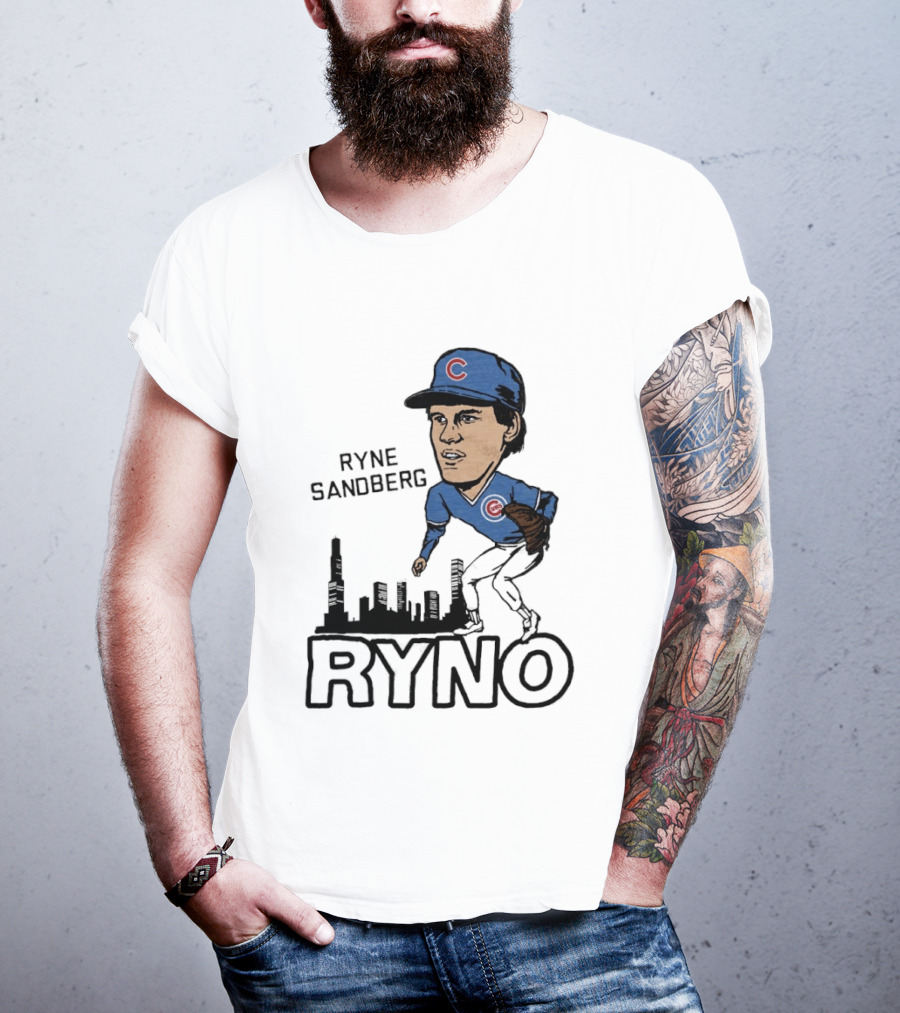 Ryne Sandberg Ryno Chicago Cubs Cartoon Skyline T-Shirt