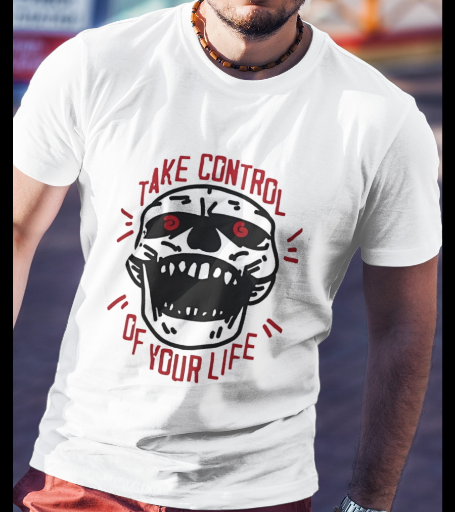 Take Control Of Your Life Skull Illustration With Red T-Shirt