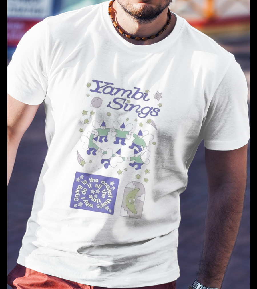 Yambi Sings Crying Is The Coolest I Do It All The Time Moon And Stars Cats T-Shirt