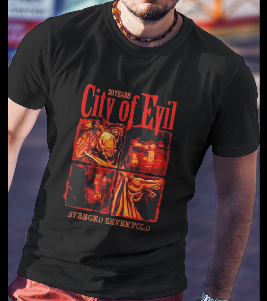 Avenged Sevenfold City Of Evil 20th Anniversary Skeleton And Dragon T-Shirt