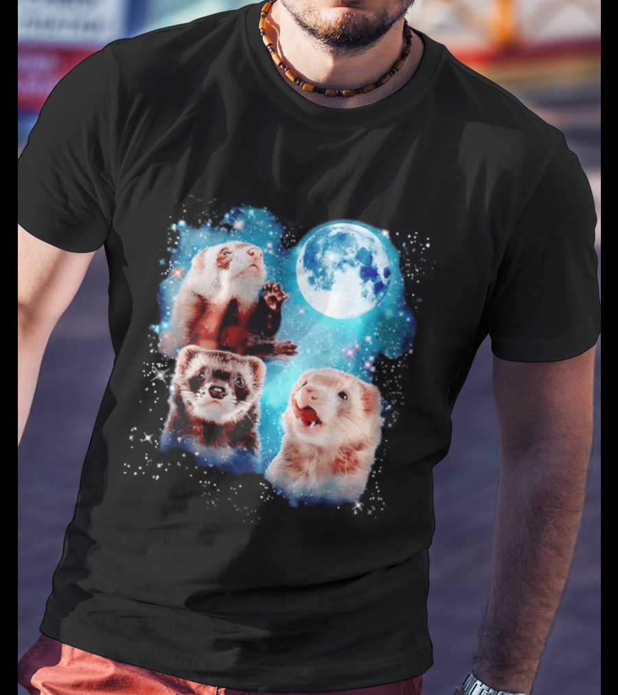 Ferret Trio With Full Moon And Starlit Sky T-Shirt