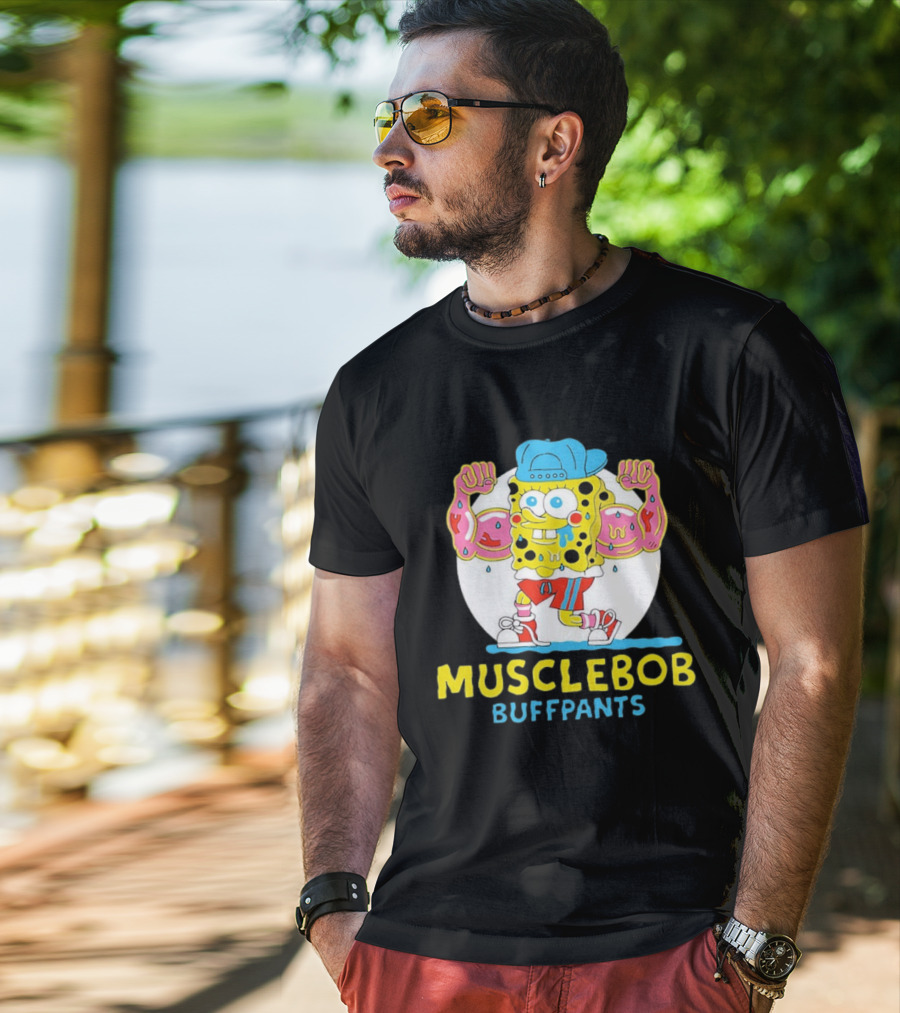 Musclebob Buffpants Flexing Cartoon Character Vibrant Athletic T-Shirt