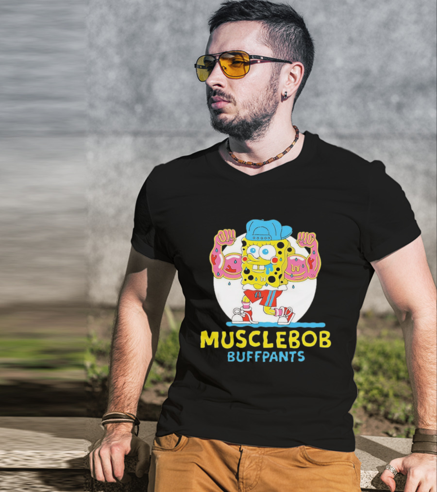 Musclebob Buffpants Flexing Cartoon Character Vibrant Athletic T-Shirt