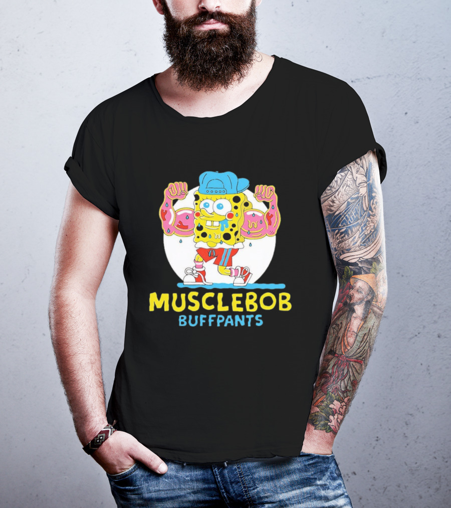 Musclebob Buffpants Flexing Cartoon Character Vibrant Athletic T-Shirt