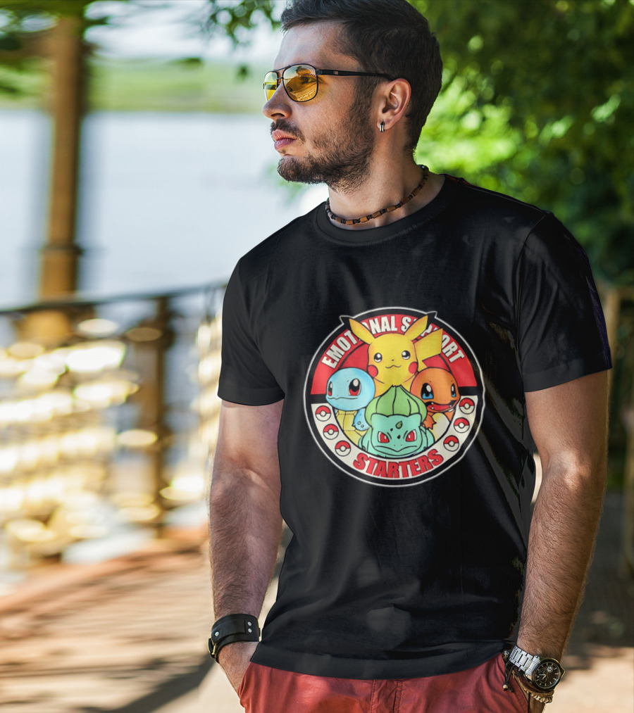 Emotional Support Starters Pikachu Squirtle Charmander Bulbasaur T-Shirt