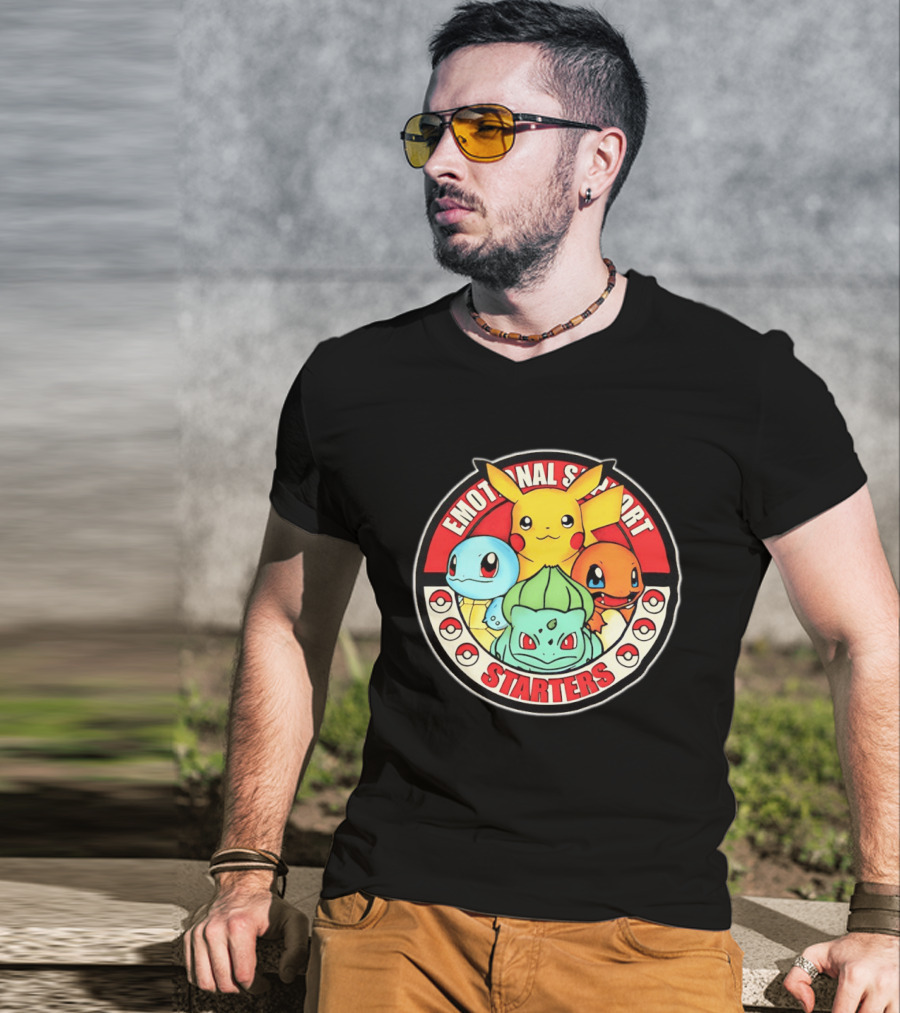 Emotional Support Starters Pikachu Squirtle Charmander Bulbasaur T-Shirt
