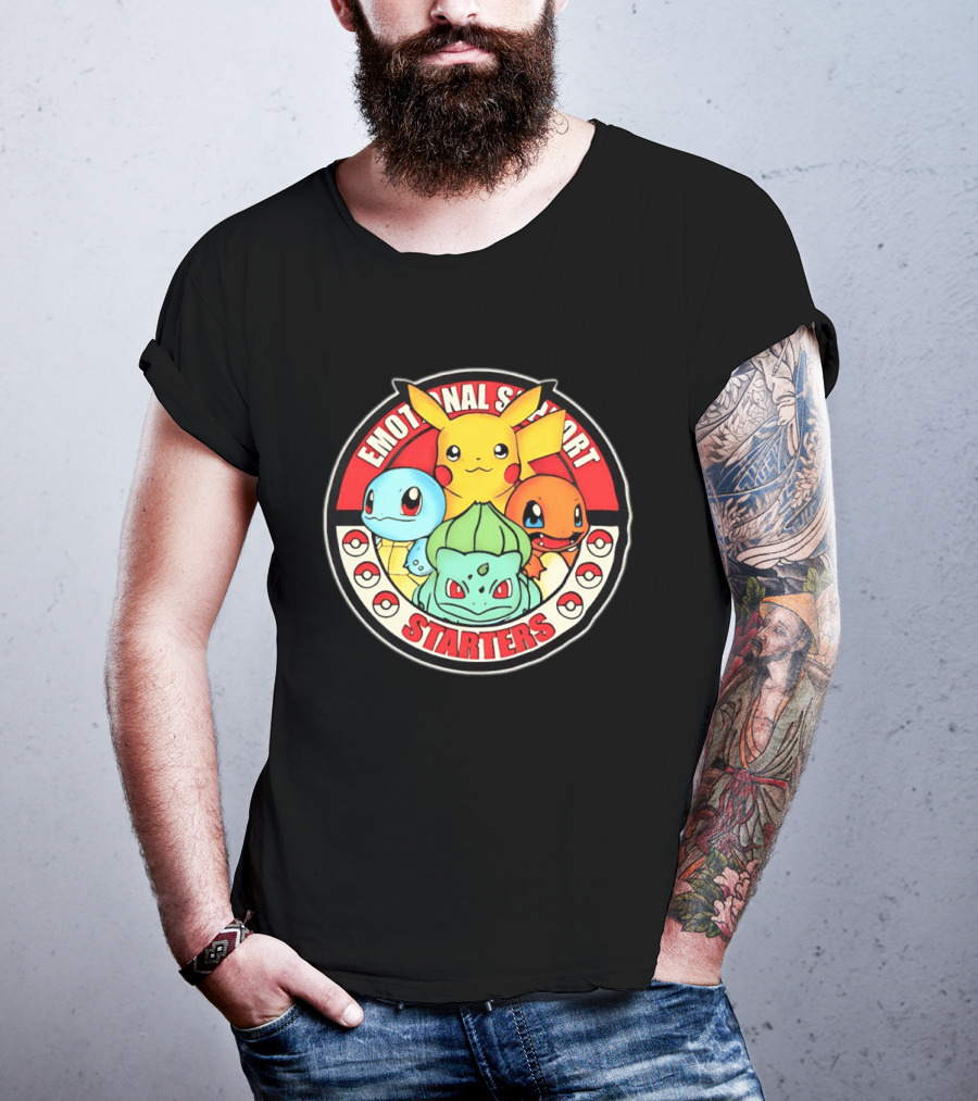 Emotional Support Starters Pikachu Squirtle Charmander Bulbasaur T-Shirt