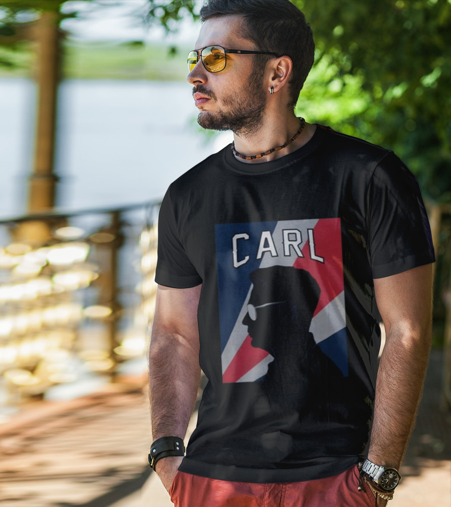 CARL Silhouette With Red And Blue Angled Stripes T-Shirt