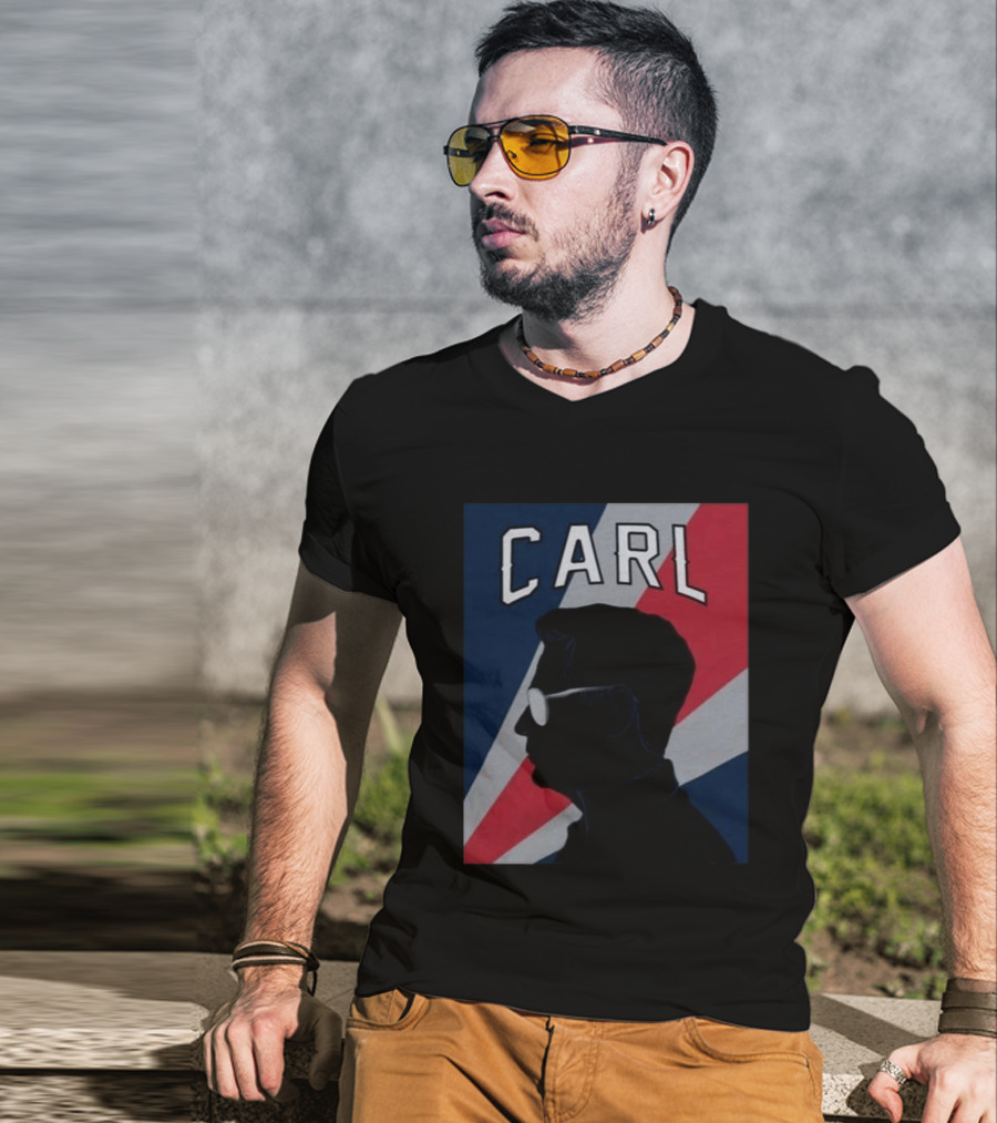 CARL Silhouette With Red And Blue Angled Stripes T-Shirt