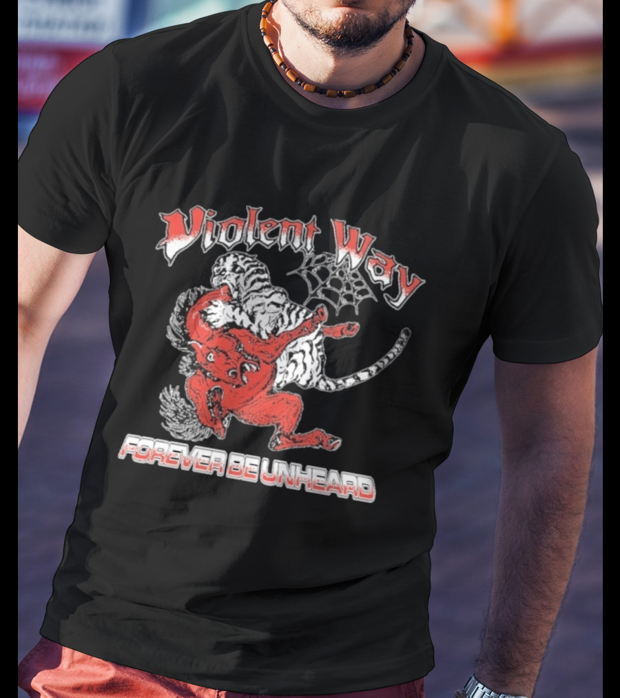 Violent Way Forever Be Unheard Tiger Red Devil Wrestling Tiger Spiderweb T-Shirt