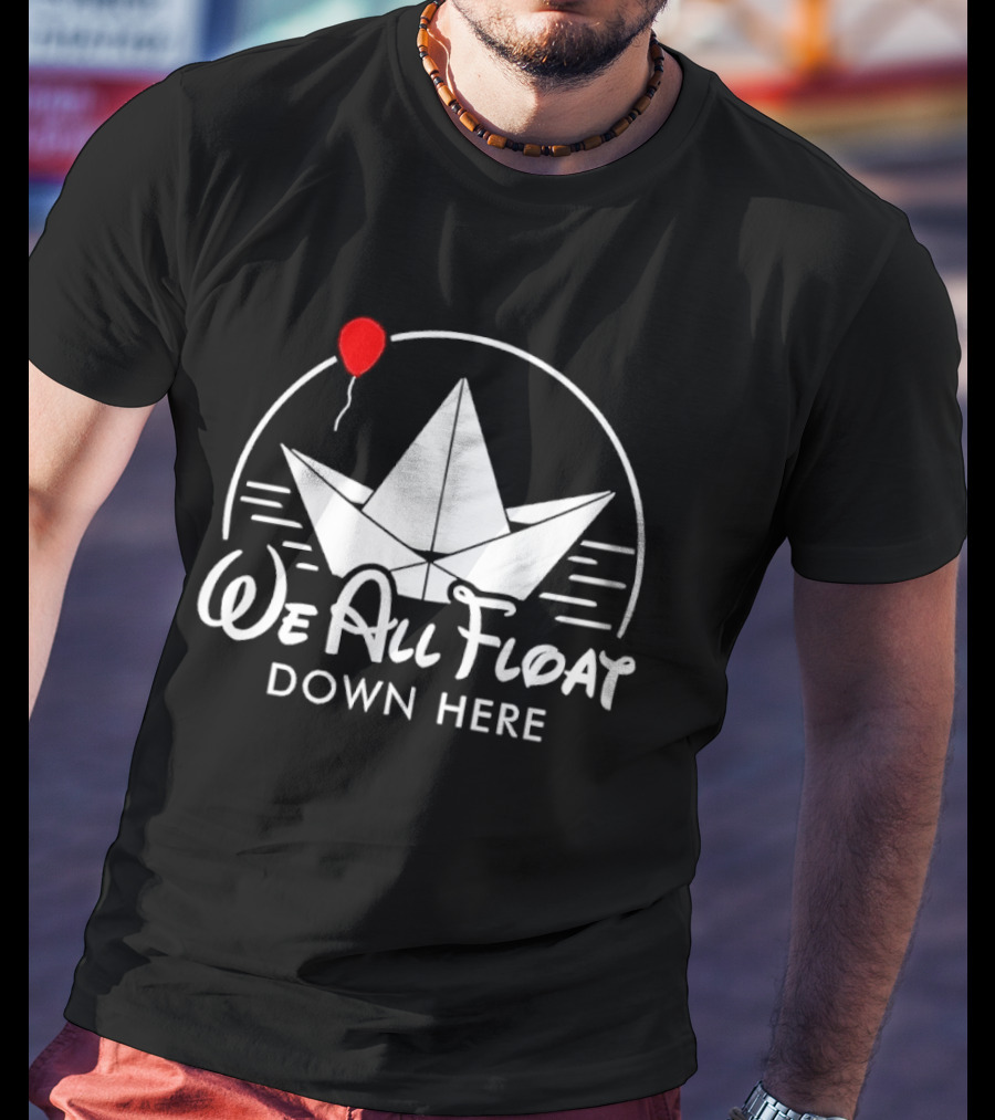 We All Float Down Here Red Balloon Paper Boat T-Shirt