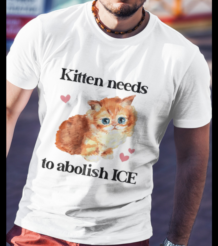 Kitten Needs To Abolish ICE Cute Cat With Hearts T-Shirt