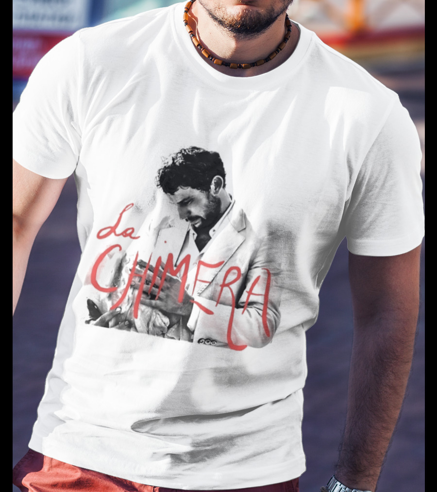 La Chimera Film Red Neon Style Text Over Mysterious Figure T-Shirt