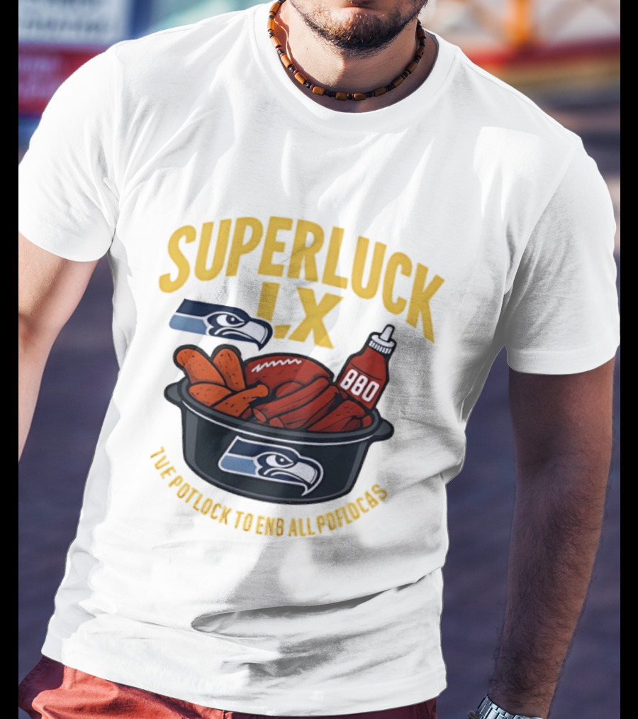 SuperLuck LX Seattle Seahawks Potluck BBQ Football T-Shirt