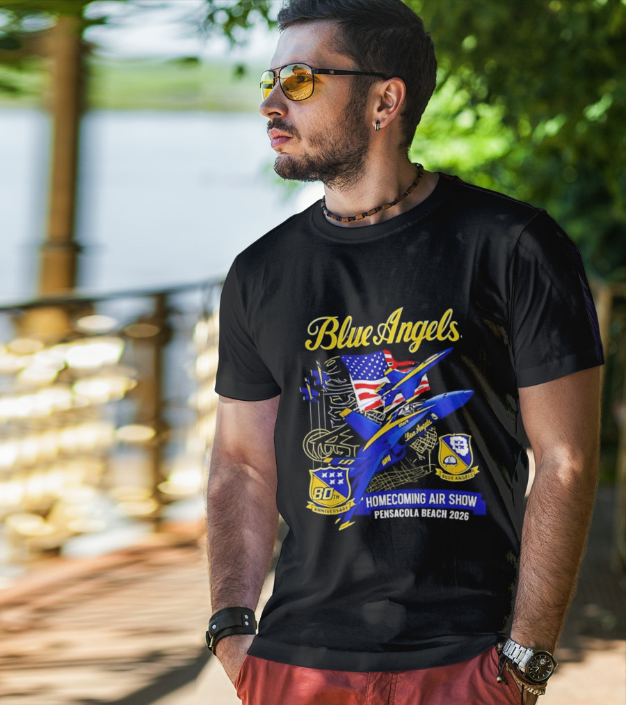 Blue Angels Homecoming Air Show Pensacola Beach 2026 American Flag Jet Aviation T-Shirt