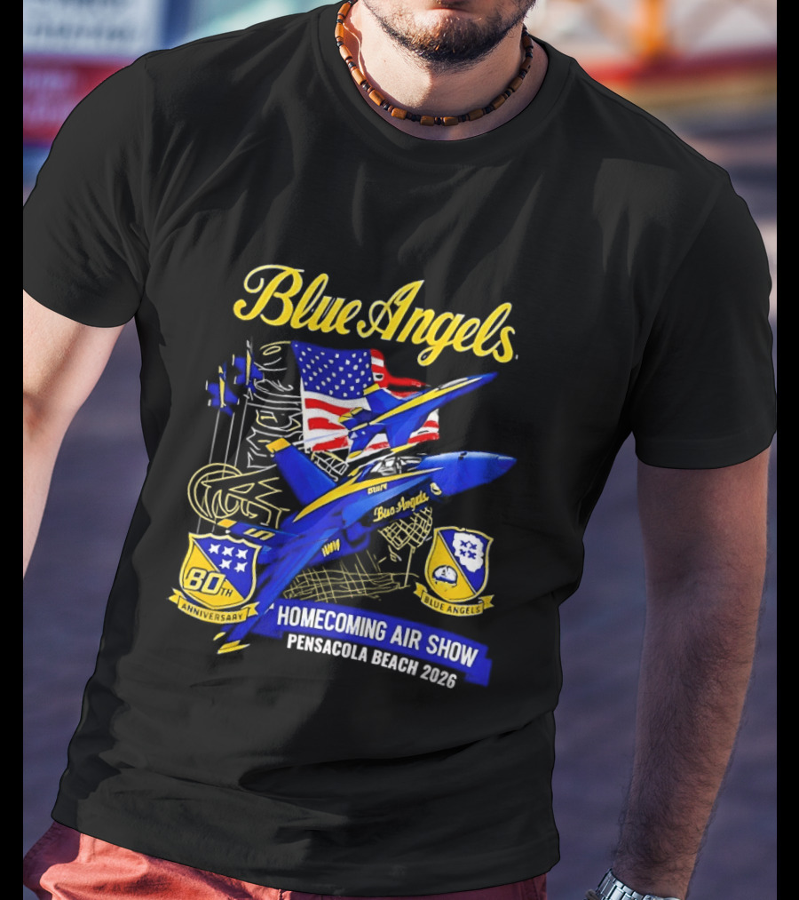 Blue Angels Homecoming Air Show Pensacola Beach 2026 American Flag Jet Aviation T-Shirt