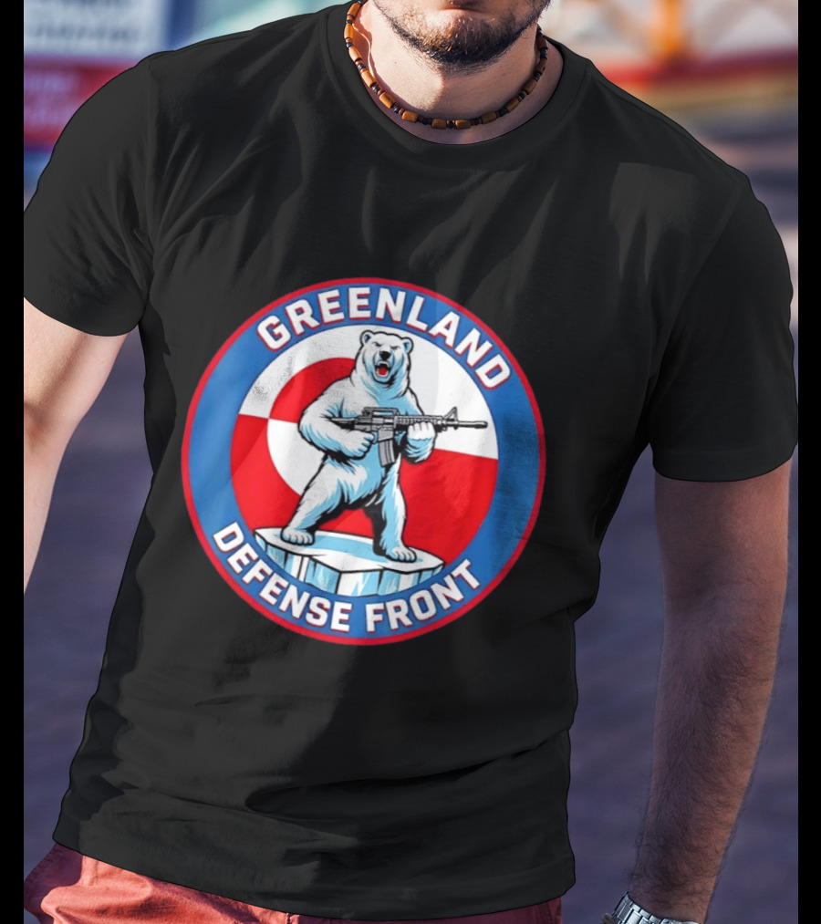 Greenland Defense Front Grumpy Polar Bear Holding Rifle T-Shirt
