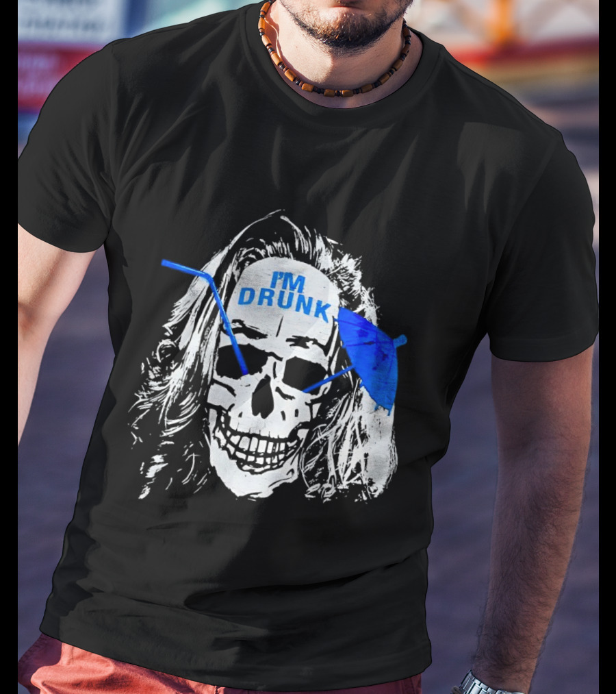 Skull I'm Drunk Brannigan Blue Straw Umbrella T-Shirt