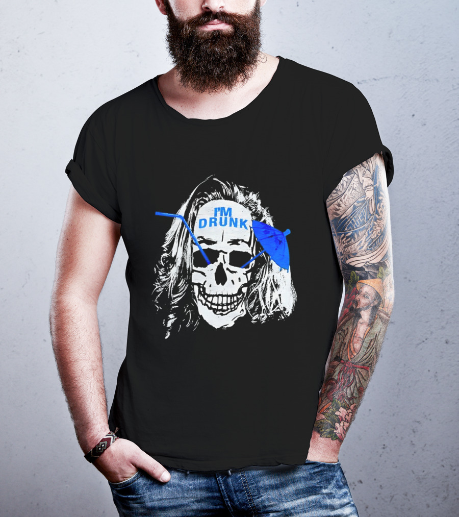 Skull I'm Drunk Brannigan Blue Straw Umbrella T-Shirt