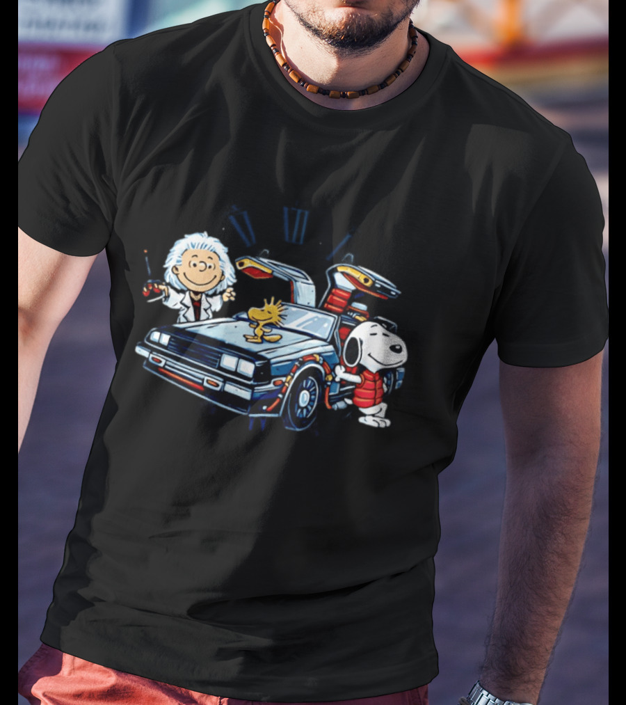Snoopy Woodstock Back To The Future DeLorean T-Shirt