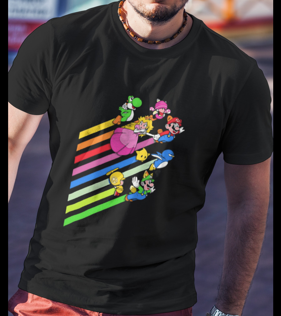 Super Mario Yoshi Princess Peach Rainbow Flight Adventure T-Shirt