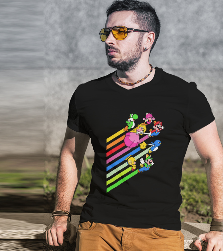 Super Mario Yoshi Princess Peach Rainbow Flight Adventure T-Shirt