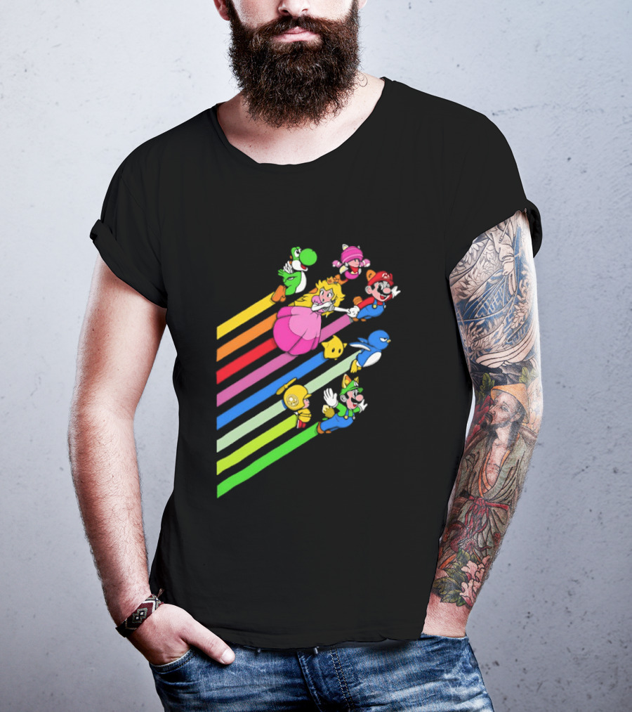 Super Mario Yoshi Princess Peach Rainbow Flight Adventure T-Shirt
