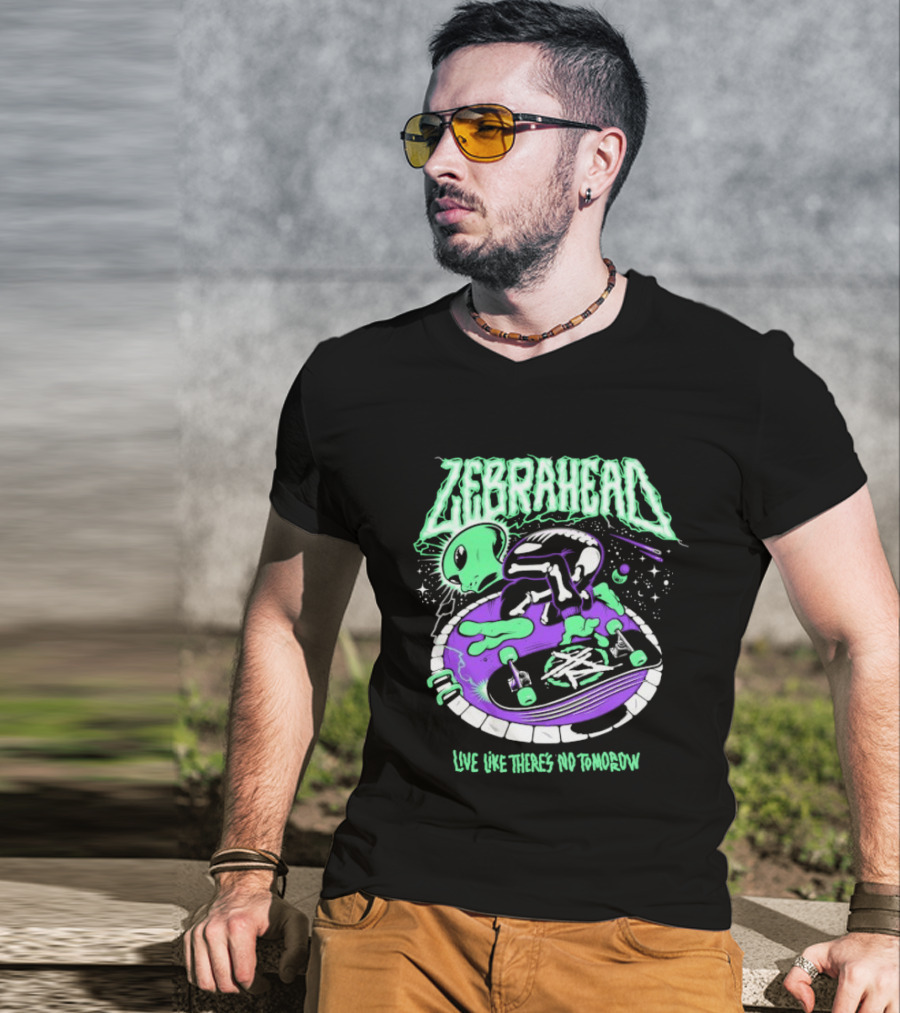 Zebrahead Live Like There's No Tomorrow Alien Skateboarding Extraterrestrial T-Shirt