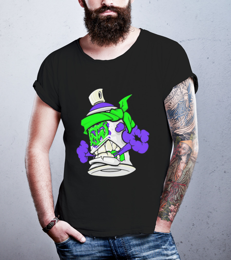 Trey Miguel Graffiti Spray Paint Can Cartoon Bandana T-Shirt
