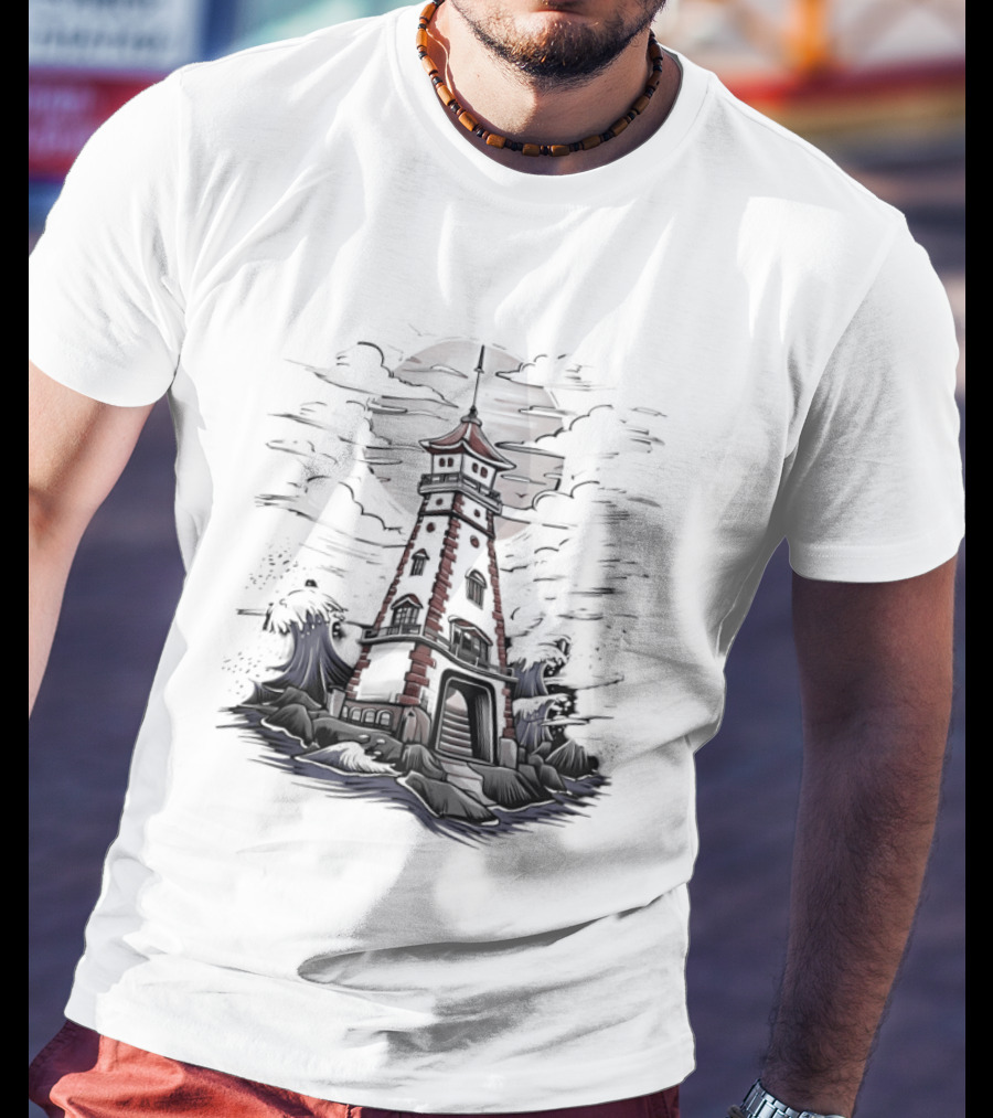 Lighthouse Under Full Moon With Dark Clouds T-Shirt