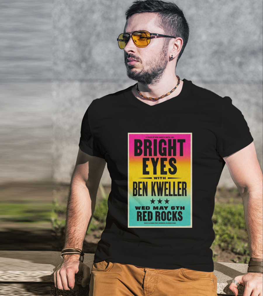 Bright Eyes Ben Kweller Red Rocks May 6 Morrison CO 21 Years Of Wide Awake Digital Ash T-Shirt