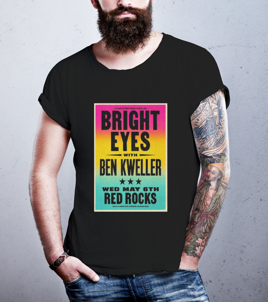 Bright Eyes Ben Kweller Red Rocks May 6 Morrison CO 21 Years Of Wide Awake Digital Ash T-Shirt