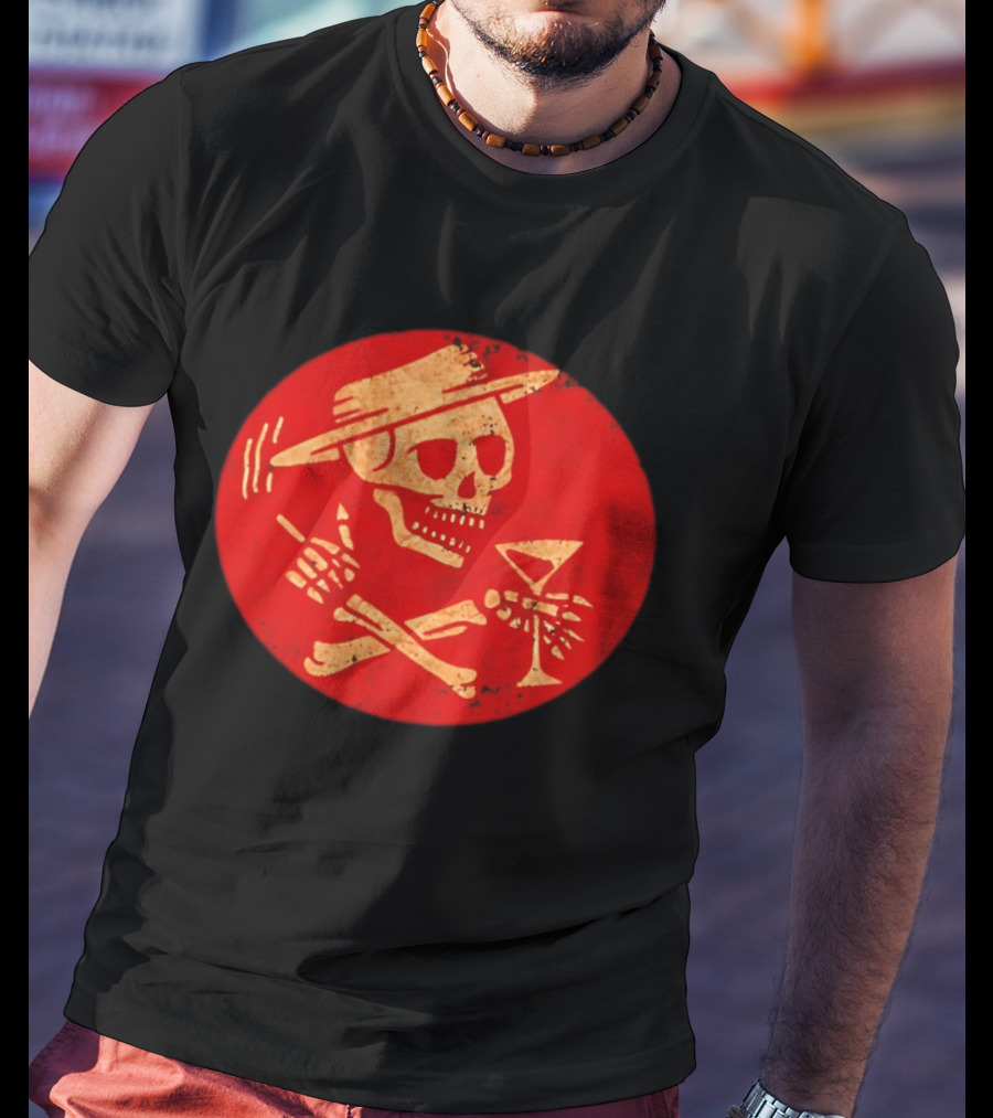 Social Distortion Skeleton Icon With Martini And Fedora In Red Circle T-Shirt