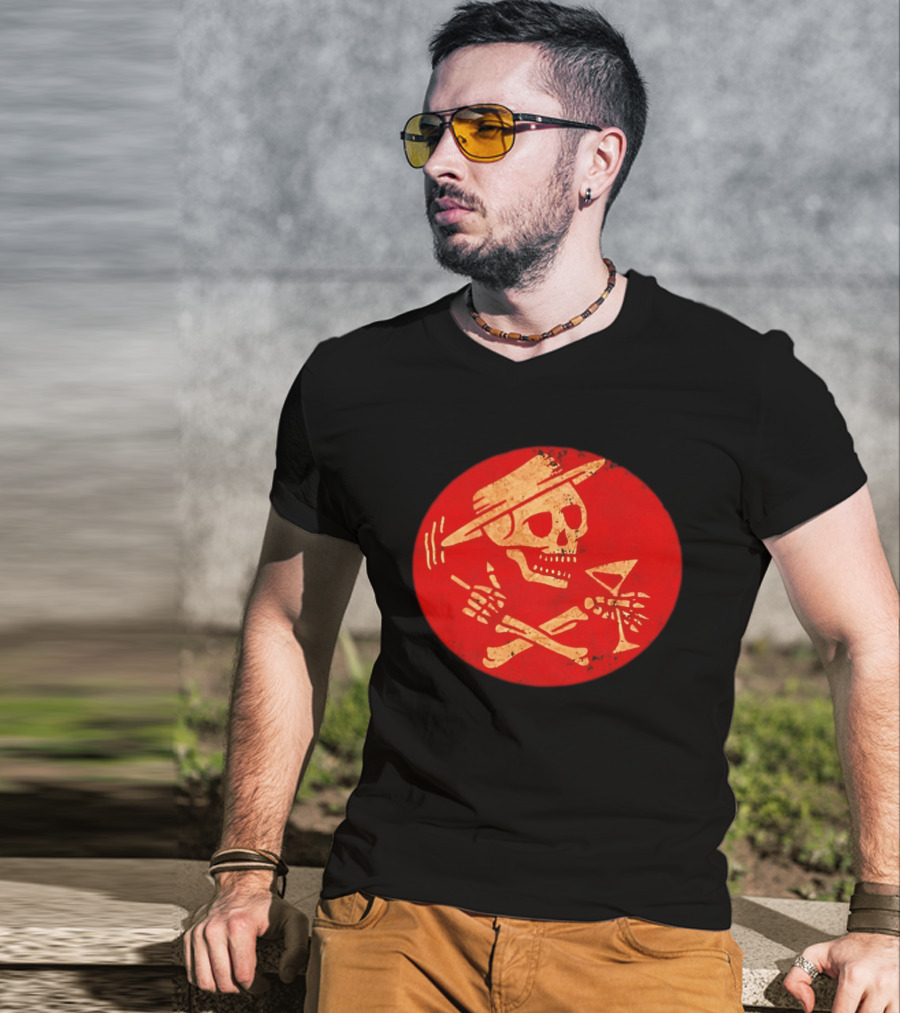 Social Distortion Skeleton Icon With Martini And Fedora In Red Circle T-Shirt