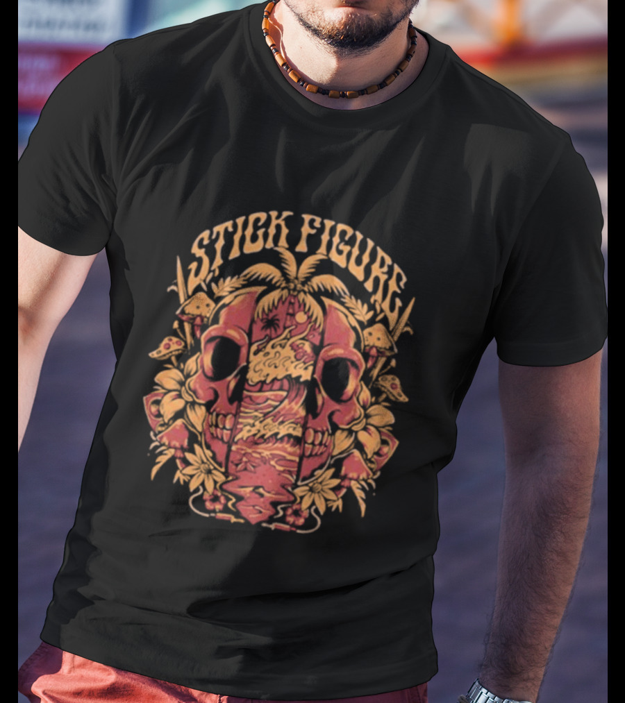 Stick Figure Lucid Coast Skull Palm Tree Fusion T-Shirt