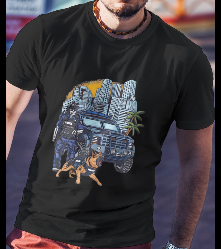 SWAT City Police K9 Unit Urban Patrol Scene T-Shirt