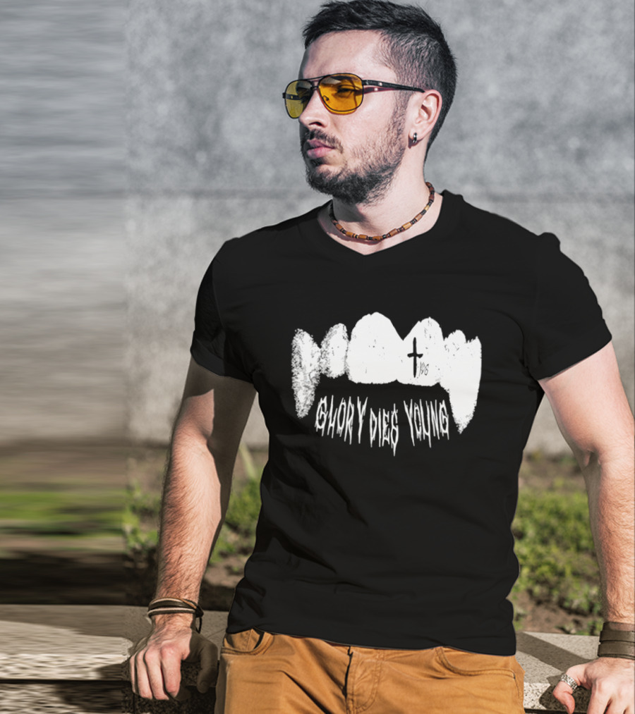 YDG Fang Glory Dies Young Teeth Graphic Cross T-Shirt
