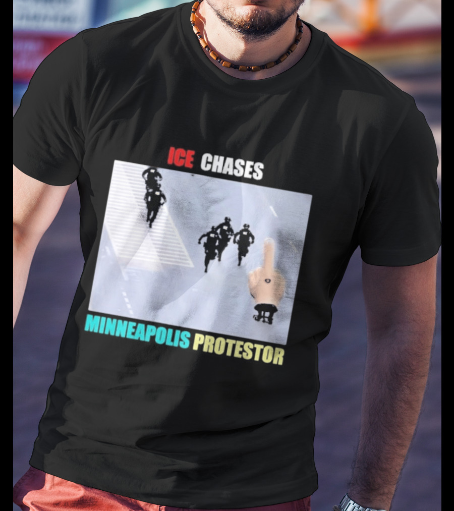 ICE Chases Minneapolis Protestor Middle Finger Gesture T-Shirt