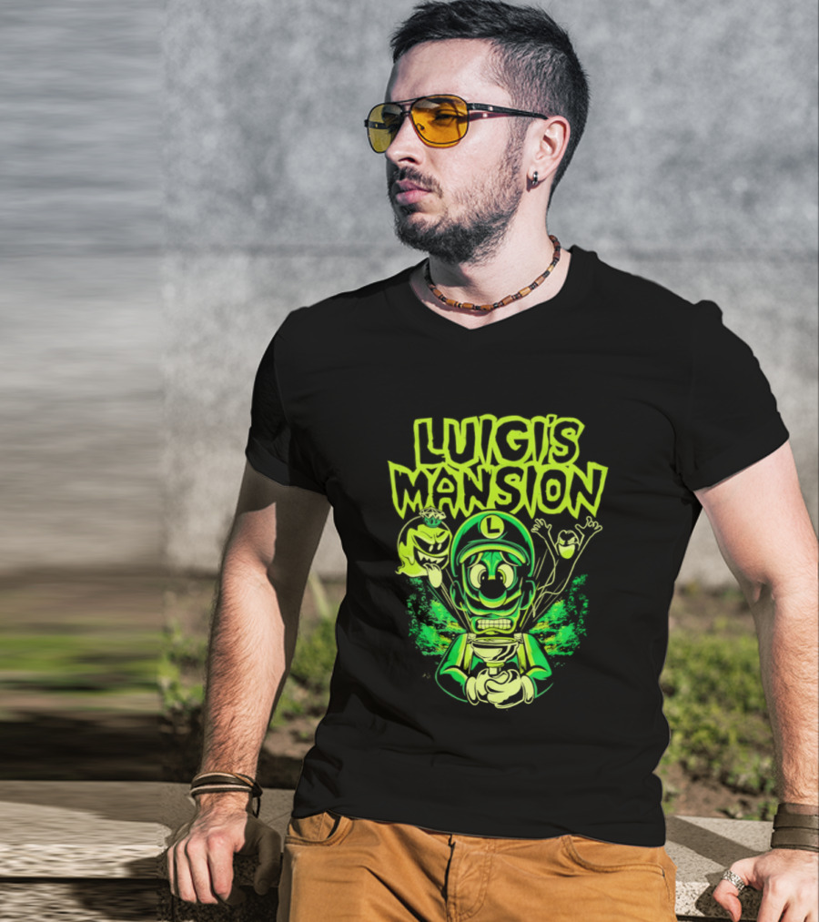 Luigi's Mansion Mario Game Character Neon Ghost T-Shirt