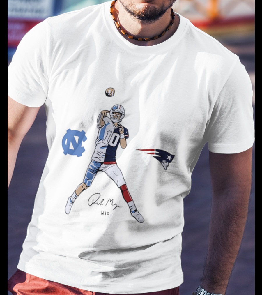 North Carolina Tar Heels New England Patriots Drake Maye Quarterback Split Jersey T-Shirt
