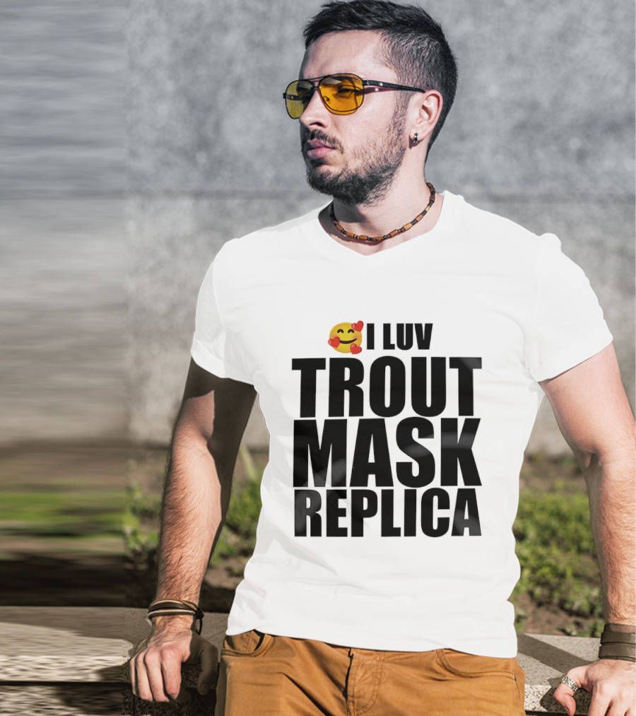 I Luv Trout Mask Replica Emoji Hearts T-Shirt