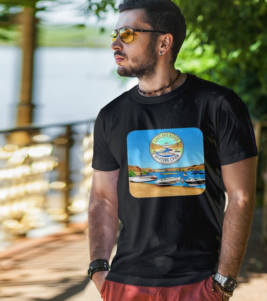 Lake And River Boating Crew With Boats Jet Ski E Foil Adventure Scene T-Shirt