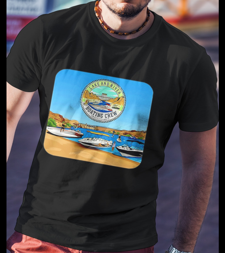 Lake And River Boating Crew With Boats Jet Ski E Foil Adventure Scene T-Shirt