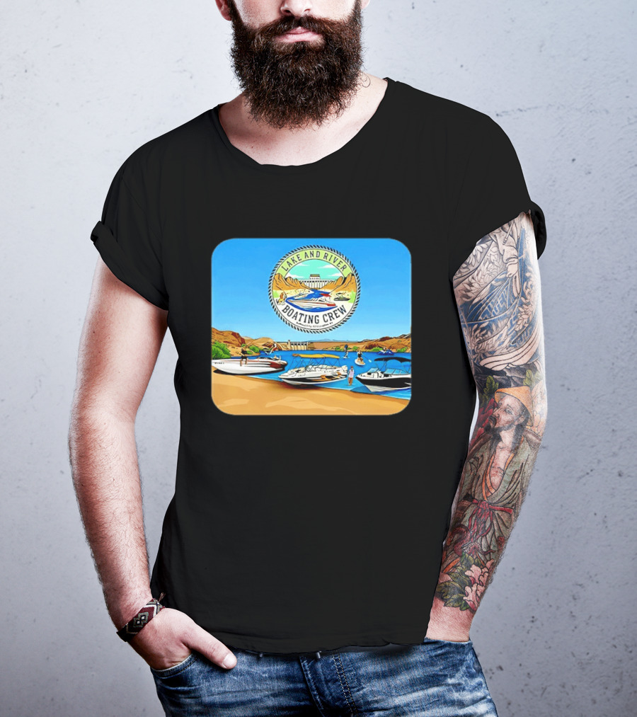 Lake And River Boating Crew With Boats Jet Ski E Foil Adventure Scene T-Shirt