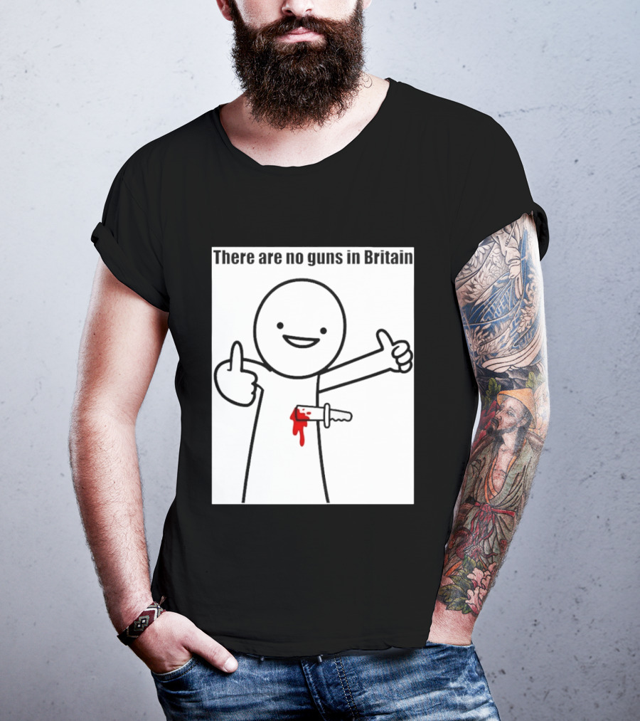 There Are No Guns In Britain Cartoon Knife Joke T-Shirt