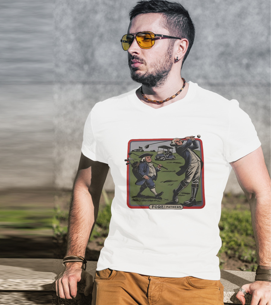 George Washington Benjamin Franklin Golf Cart Fore Fathers T-Shirt