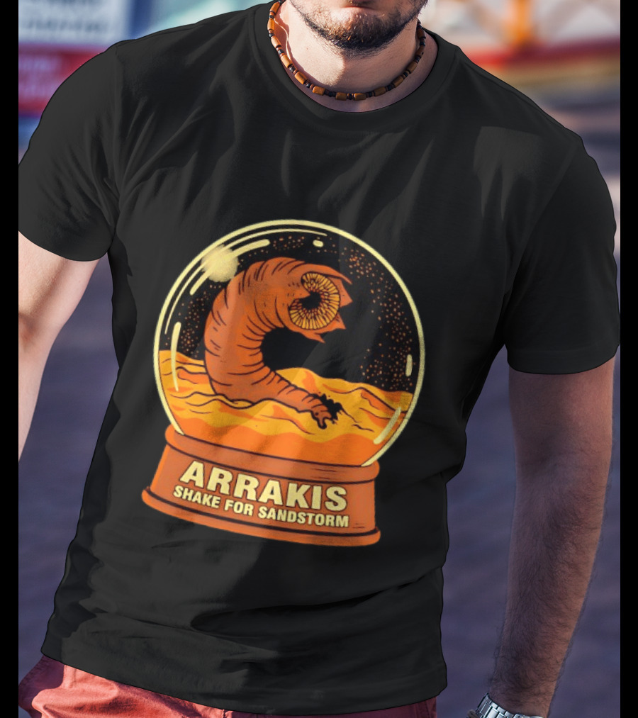 Arrakis Shake For Sandstorm Snow Globe Iconic Sandworm And Desert Scene T-Shirt